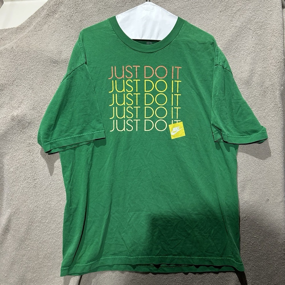 Vintage Nike Just Do It Graphic T-Shirt Men's Size XL Green Multi-Color Stacked
